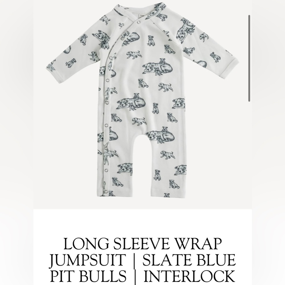 Pit bull pittie pitbull wrap snap romper jumpsuit Kate Quinn organics